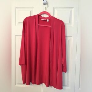 SUSAN GRAVER Woman Liquid Knit HOT PINK 3/4 Sleeve Tunic Length Open Cardigan XL